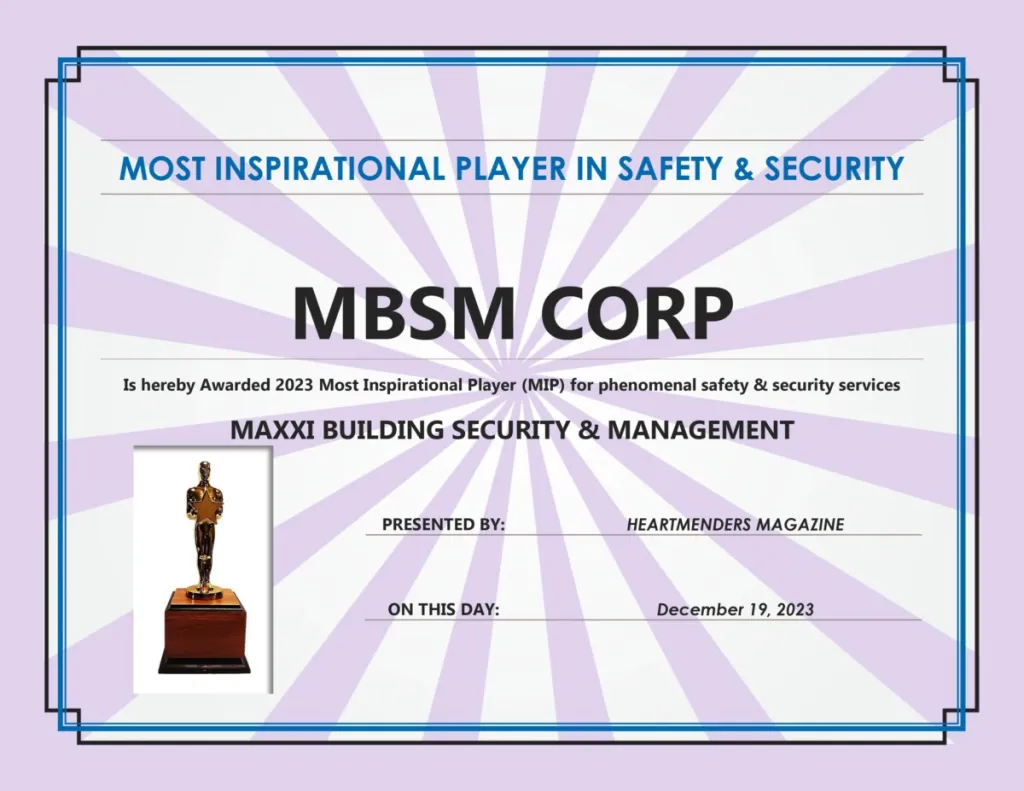 Most Inspirational Player in Safety & Security, Heartmenders Magazine, December 19, 2023